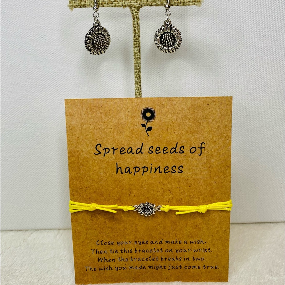 Sunflower / Daisy silver earrings & Bracelet SET Floral Jewelry Flower Silver
